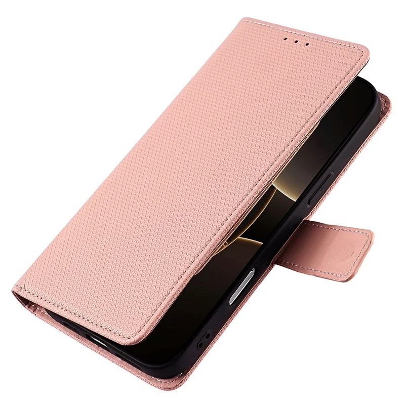 For Honor Power2 5G Wallet Case Triangle Pattern Imprinted Stand Leather Phone Cover with Shoulder Strap - Pink