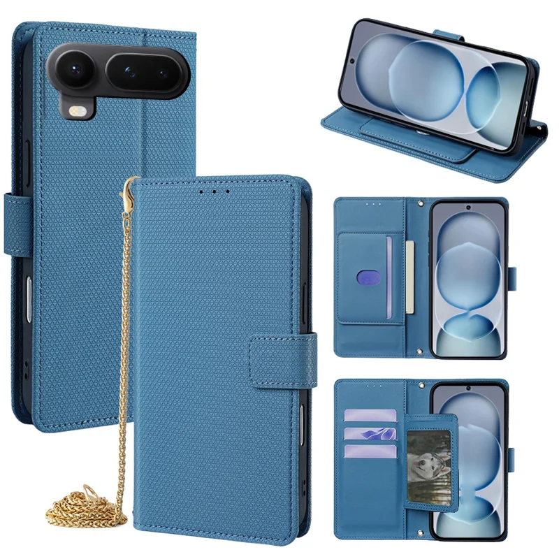 For Honor Magic8 Pro Air 5G Wallet Case Triangle Pattern Imprinted Stand Leather Phone Cover with Shoulder Strap - Blue