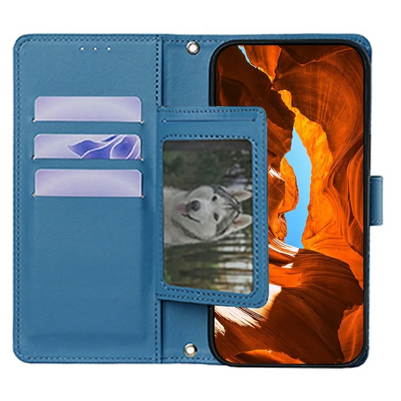 For Honor Magic8 Pro Air 5G Wallet Case Triangle Pattern Imprinted Stand Leather Phone Cover with Shoulder Strap - Blue