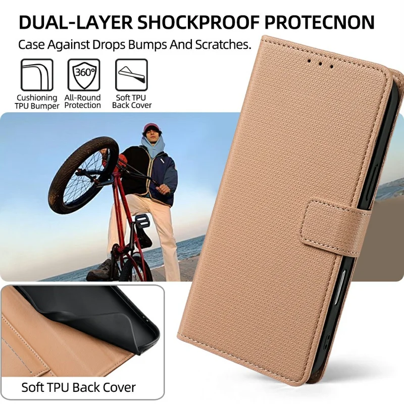 For Honor 600 Lite 5G Wallet Case Triangle Pattern Imprinted Stand Leather Phone Cover with Shoulder Strap - Brown
