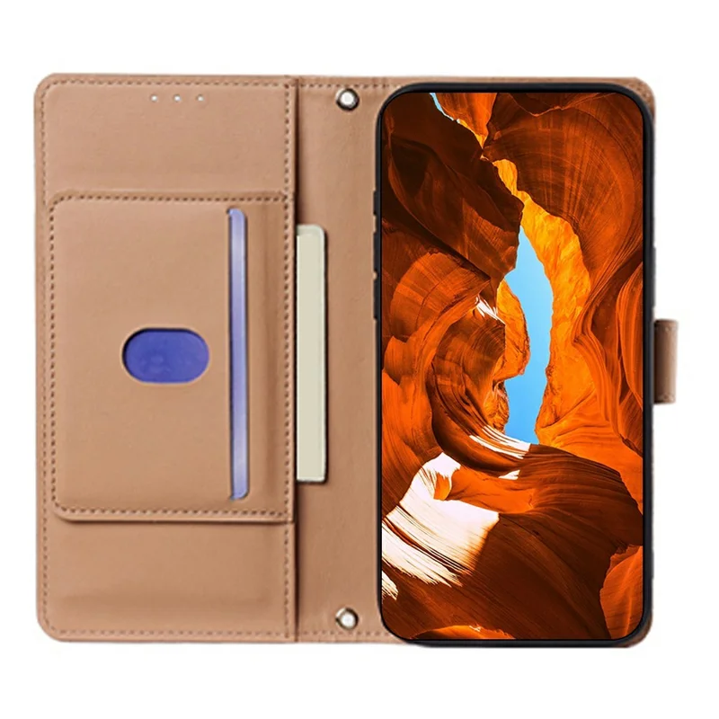 For Honor 600 Lite 5G Wallet Case Triangle Pattern Imprinted Stand Leather Phone Cover with Shoulder Strap - Brown