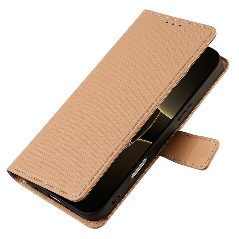 For Honor 600 Lite 5G Wallet Case Triangle Pattern Imprinted Stand Leather Phone Cover with Shoulder Strap - Brown