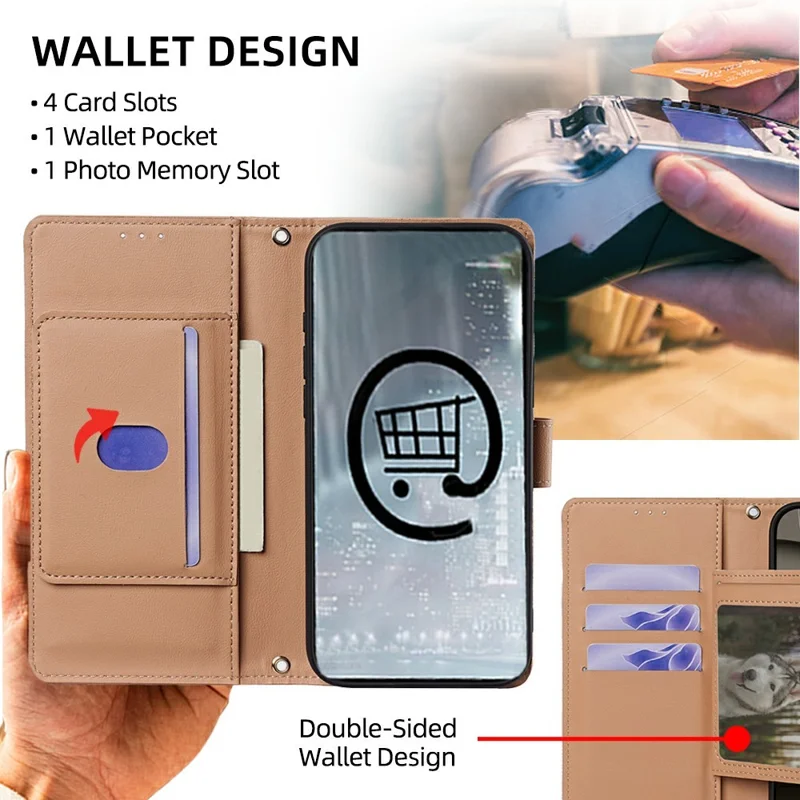 For Honor 600 Lite 5G Wallet Case Triangle Pattern Imprinted Stand Leather Phone Cover with Shoulder Strap - Brown
