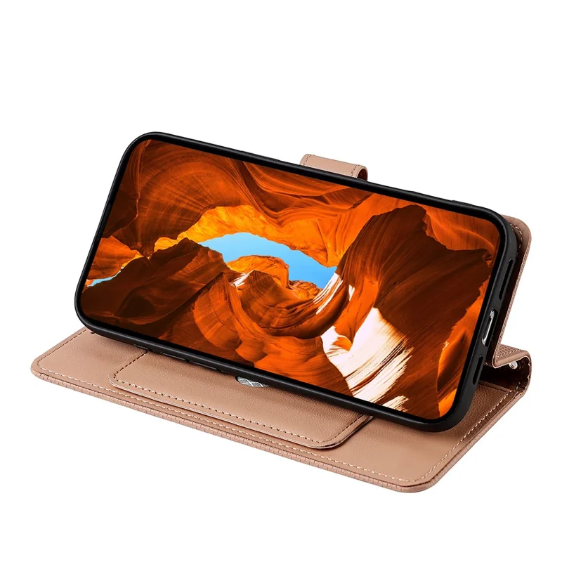 For Realme 16 Pro+ 5G Wallet Case Triangle Pattern Imprinted Stand Leather Phone Cover with Shoulder Strap - Brown