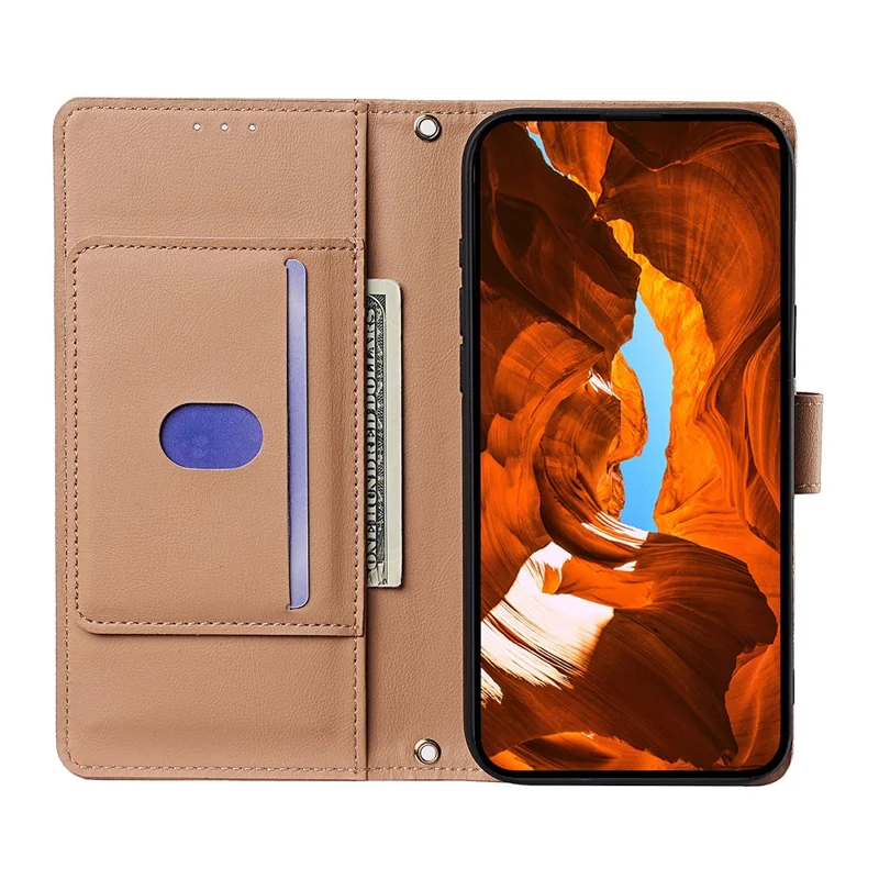 For Realme 16 Pro+ 5G Wallet Case Triangle Pattern Imprinted Stand Leather Phone Cover with Shoulder Strap - Brown