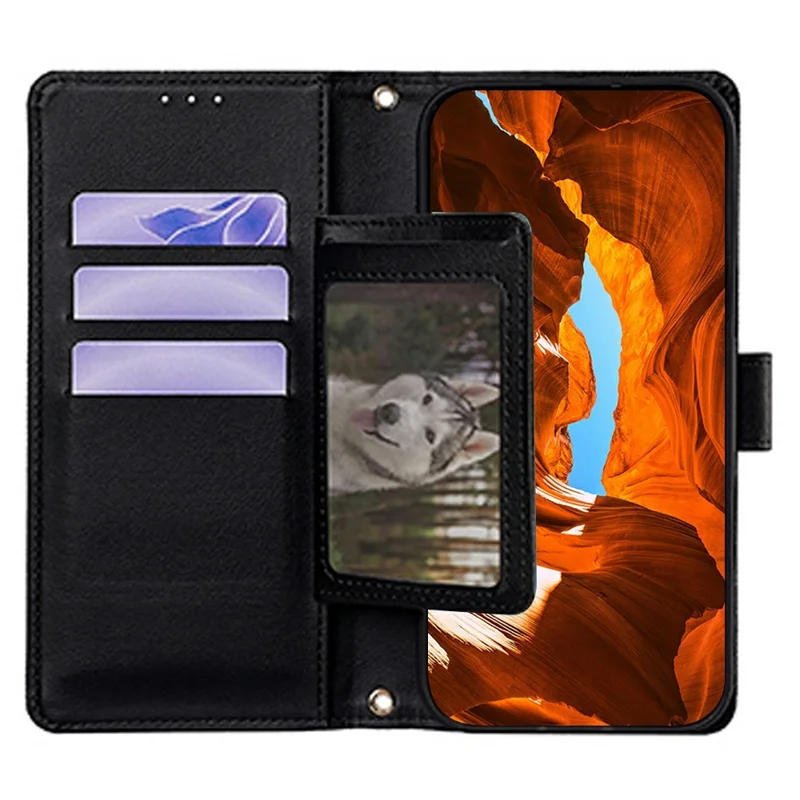 For Realme 16 Pro 5G Wallet Case Triangle Pattern Imprinted Stand Leather Phone Cover with Shoulder Strap - Black
