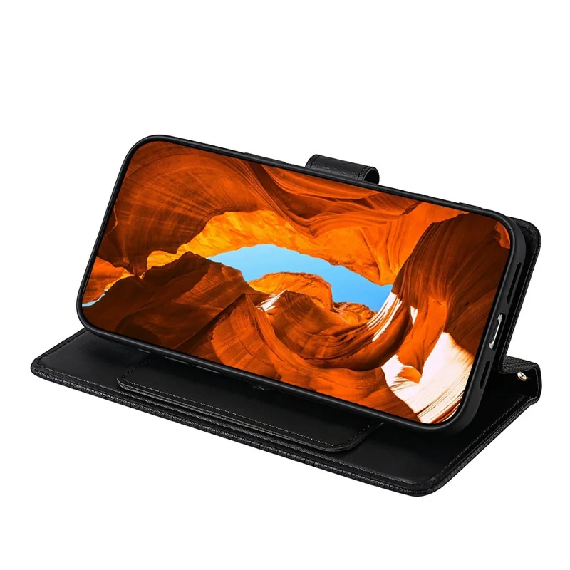 For Realme 16 Pro 5G Wallet Case Triangle Pattern Imprinted Stand Leather Phone Cover with Shoulder Strap - Black