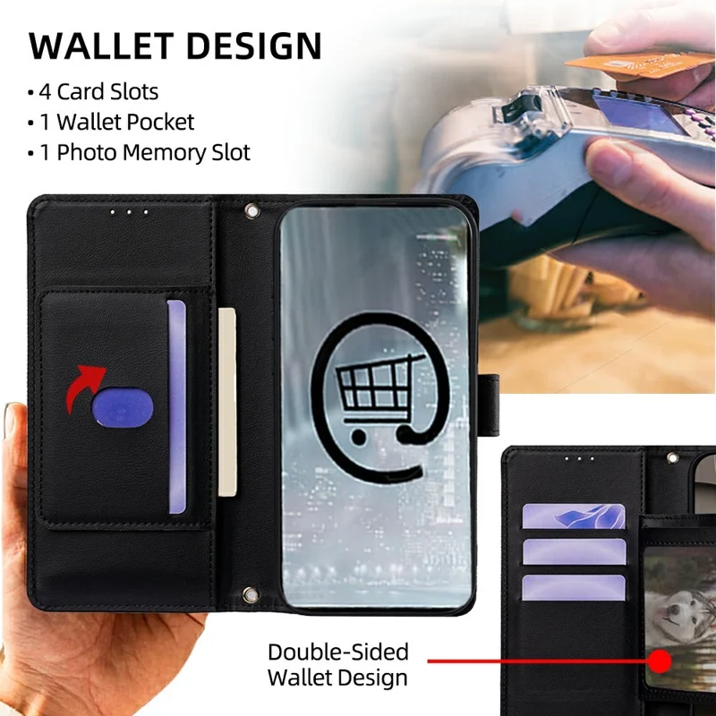 For Realme 16 Pro 5G Wallet Case Triangle Pattern Imprinted Stand Leather Phone Cover with Shoulder Strap - Black