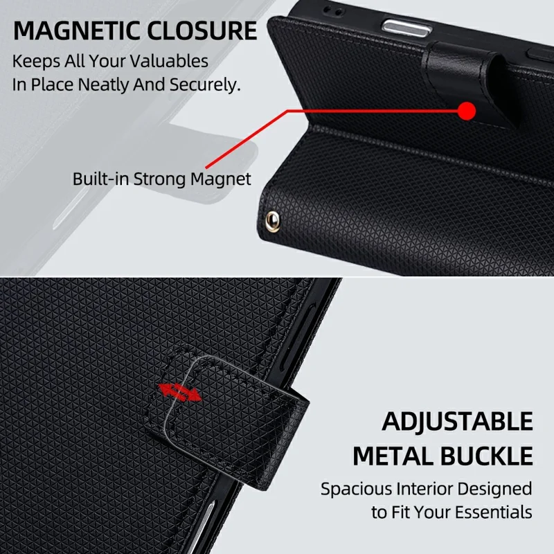 For Realme 16 Pro 5G Wallet Case Triangle Pattern Imprinted Stand Leather Phone Cover with Shoulder Strap - Black