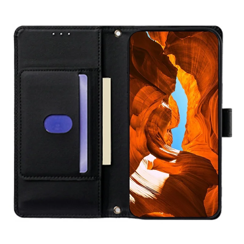 For Realme Neo8 5G Wallet Case Triangle Pattern Imprinted Stand Leather Phone Cover with Shoulder Strap - Black