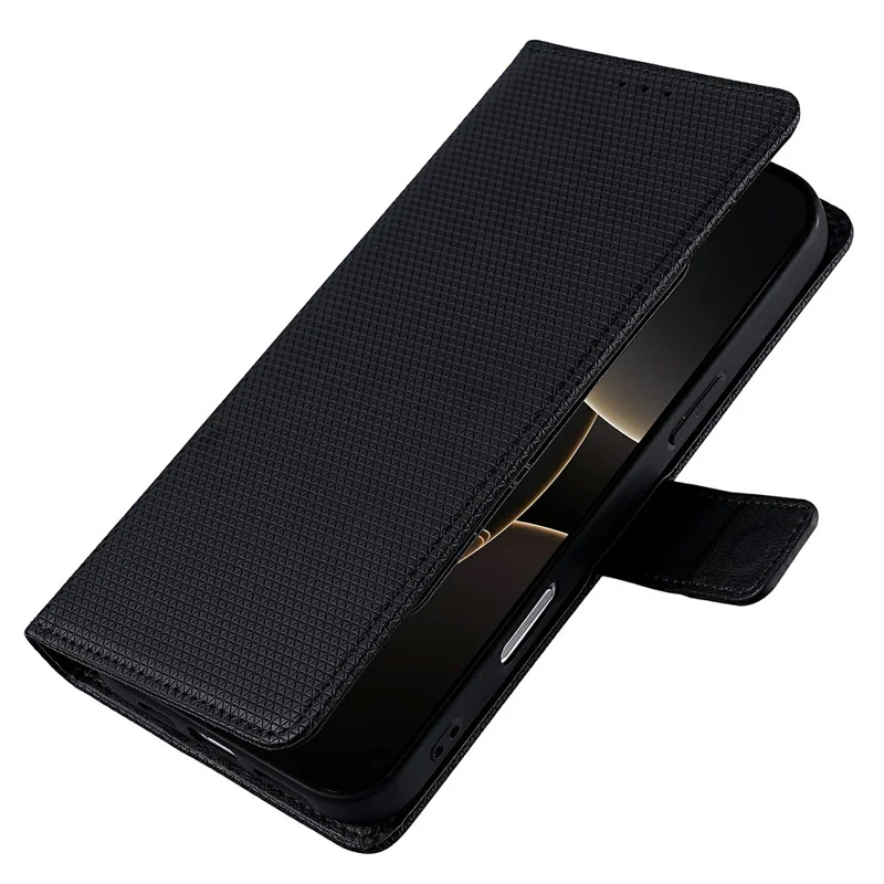 For Realme Neo8 5G Wallet Case Triangle Pattern Imprinted Stand Leather Phone Cover with Shoulder Strap - Black