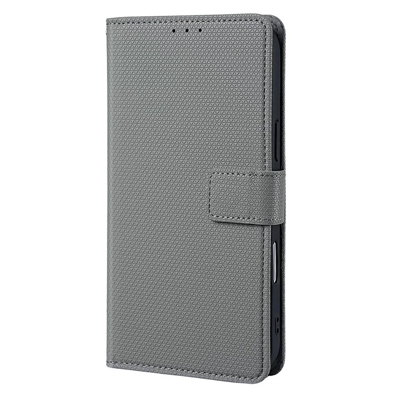 For Xiaomi Redmi A7 Pro 4G (171.56mm) Wallet Case Triangle Pattern Imprinted Stand Leather Phone Cover with Shoulder Strap - Grey