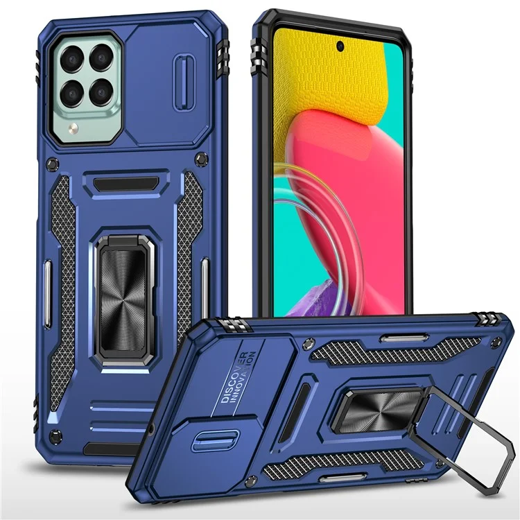 Serie Armor para Samsung Galaxy M53 5G Diseño de Soporte Resistente a Golpes Funda de Teléfono Protectora de PC + TPU con Cubierta Deslizante para Cámara - Azul marino