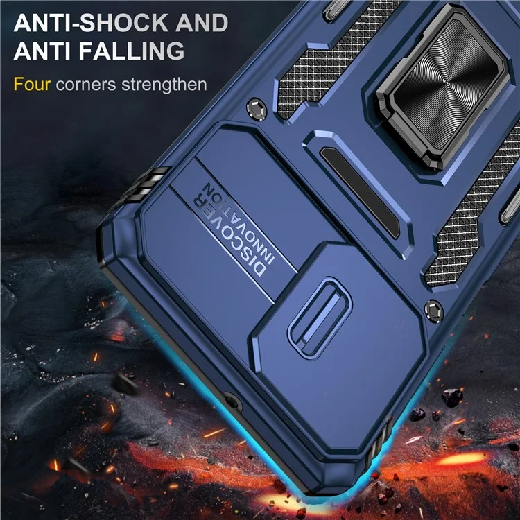 Serie Armor para Samsung Galaxy M53 5G Diseño de Soporte Resistente a Golpes Funda de Teléfono Protectora de PC + TPU con Cubierta Deslizante para Cámara - Azul marino