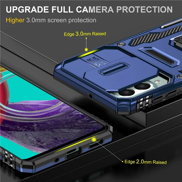 Serie Armor para Samsung Galaxy M53 5G Diseño de Soporte Resistente a Golpes Funda de Teléfono Protectora de PC + TPU con Cubierta Deslizante para Cámara - Azul marino