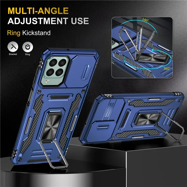Serie Armor para Samsung Galaxy M53 5G Diseño de Soporte Resistente a Golpes Funda de Teléfono Protectora de PC + TPU con Cubierta Deslizante para Cámara - Azul marino