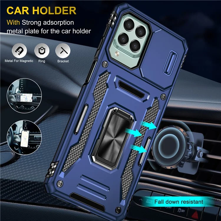 Serie Armor para Samsung Galaxy M53 5G Diseño de Soporte Resistente a Golpes Funda de Teléfono Protectora de PC + TPU con Cubierta Deslizante para Cámara - Azul marino