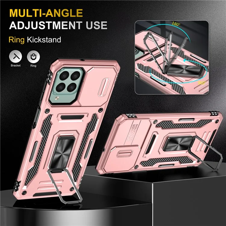 Armor Series for Samsung Galaxy M53 5G Kickstand Design Bump Proof Phone Case PC + TPU Protective Back Cover with Slide Camera Cover - Rose Gold