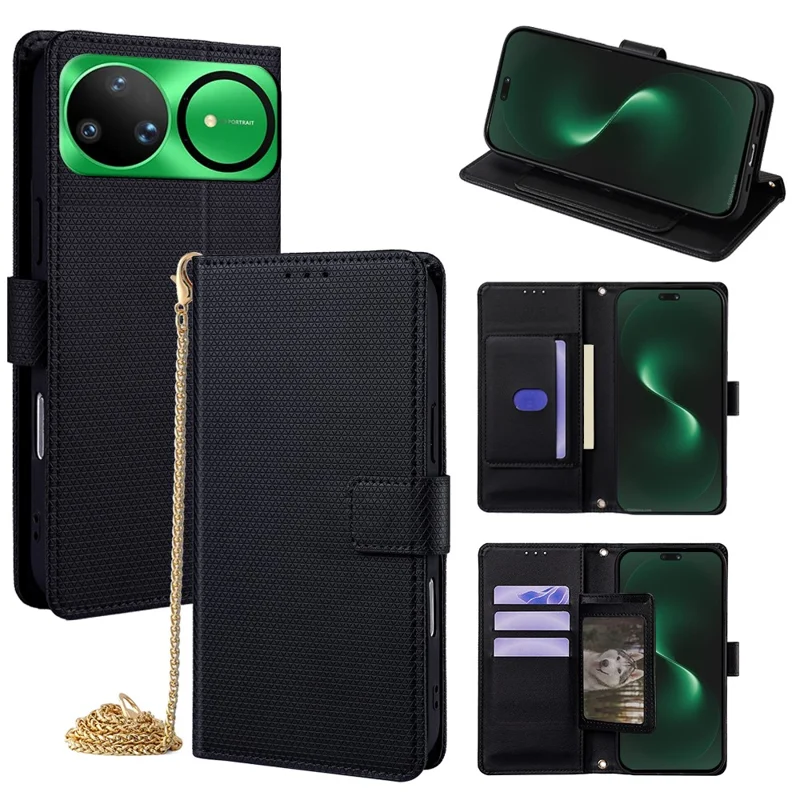 For Huawei nova 15 Ultra 5G Wallet Case Triangle Pattern Imprinted Stand Leather Phone Cover with Shoulder Strap - Black