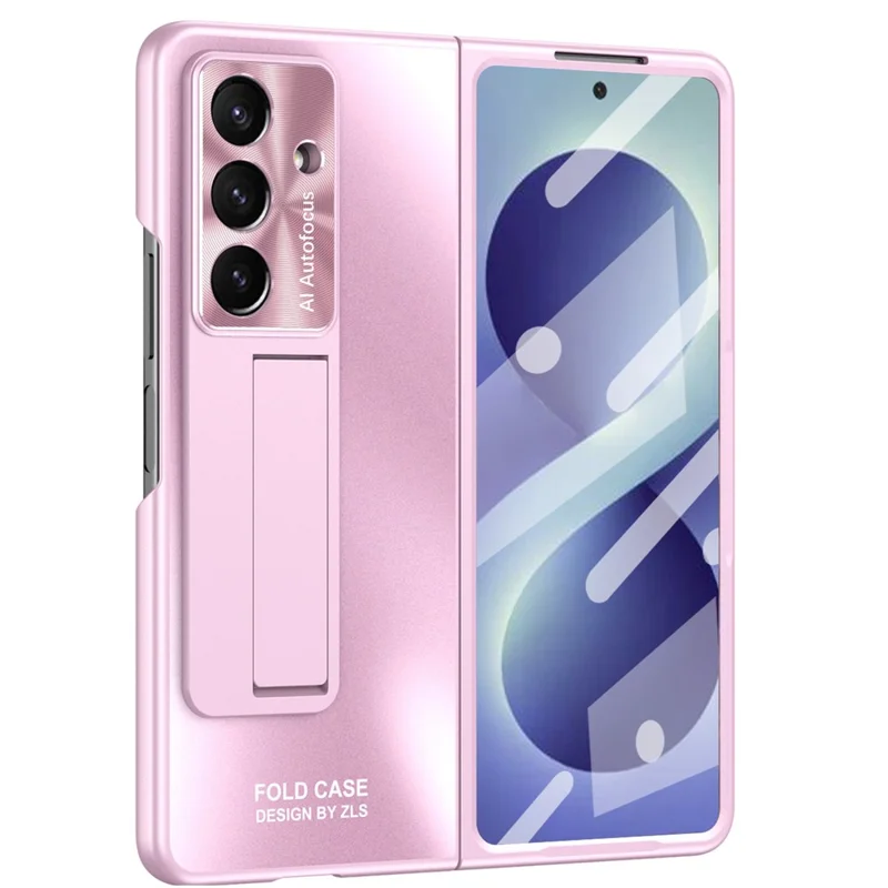 For Samsung Galaxy Z Fold8 Ultra Case Kickstand Matte PC Phone Cover with Tempered Glass Film - Pink