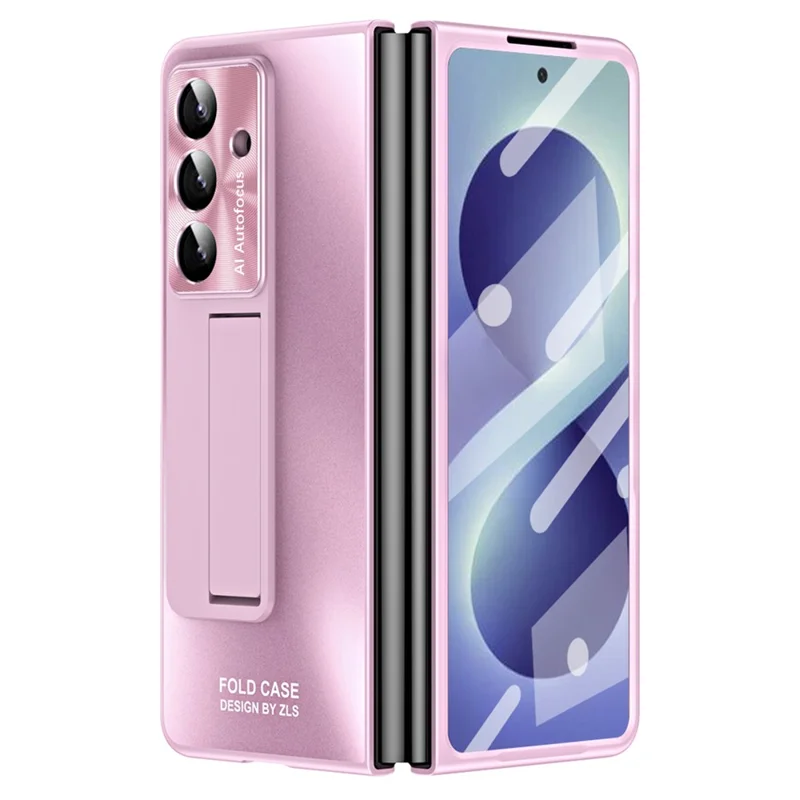 For Samsung Galaxy Z Fold8 Ultra Case Kickstand Matte PC Phone Cover with Tempered Glass Film - Pink