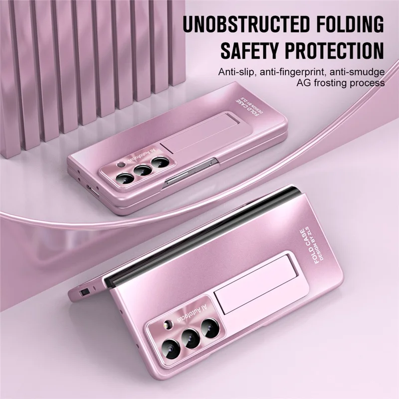 For Samsung Galaxy Z Fold8 Ultra Case Kickstand Matte PC Phone Cover with Tempered Glass Film - Pink