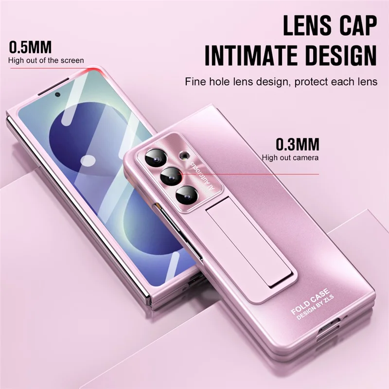 For Samsung Galaxy Z Fold8 Ultra Case Kickstand Matte PC Phone Cover with Tempered Glass Film - Pink