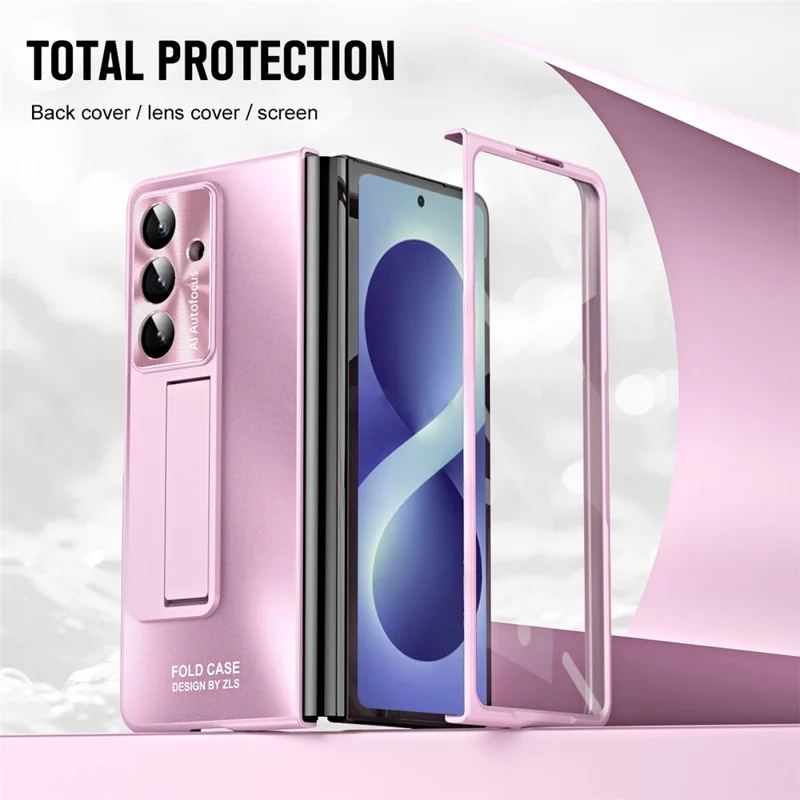For Samsung Galaxy Z Fold8 Ultra Case Kickstand Matte PC Phone Cover with Tempered Glass Film - Pink