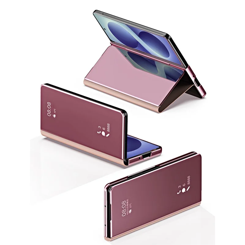 For Samsung Galaxy Z Fold8 Case Electroplating View Window Stand Leather Phone Cover - Pink