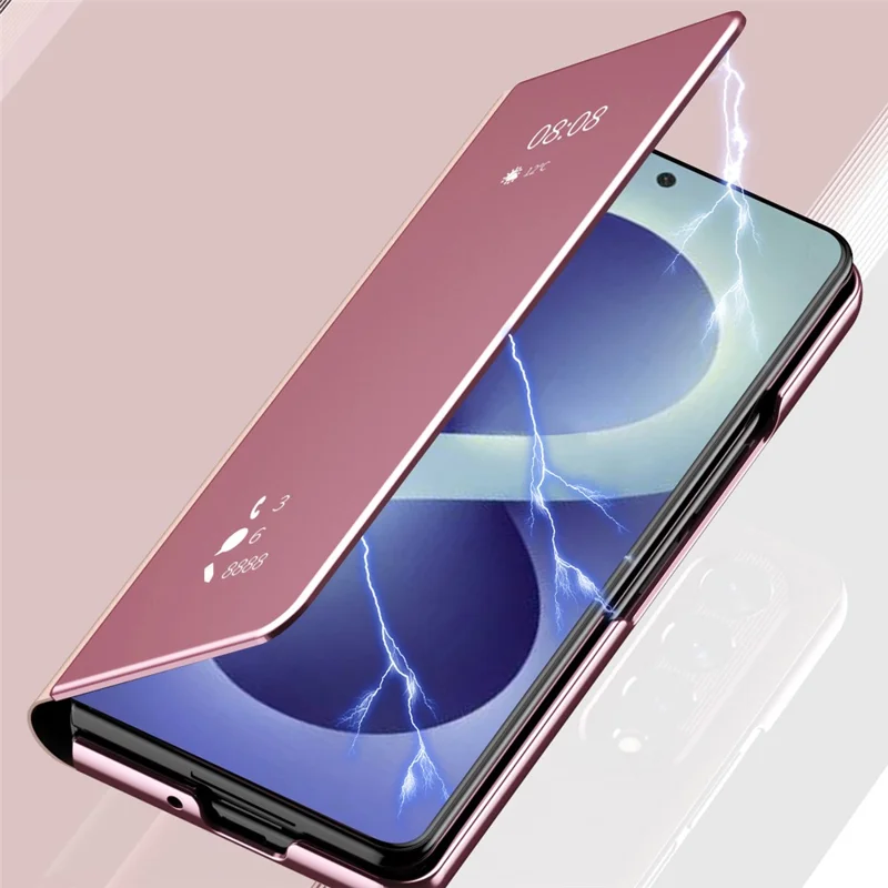 For Samsung Galaxy Z Fold8 Case Electroplating View Window Stand Leather Phone Cover - Pink