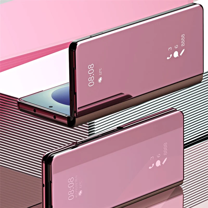 For Samsung Galaxy Z Fold8 Case Electroplating View Window Stand Leather Phone Cover - Pink