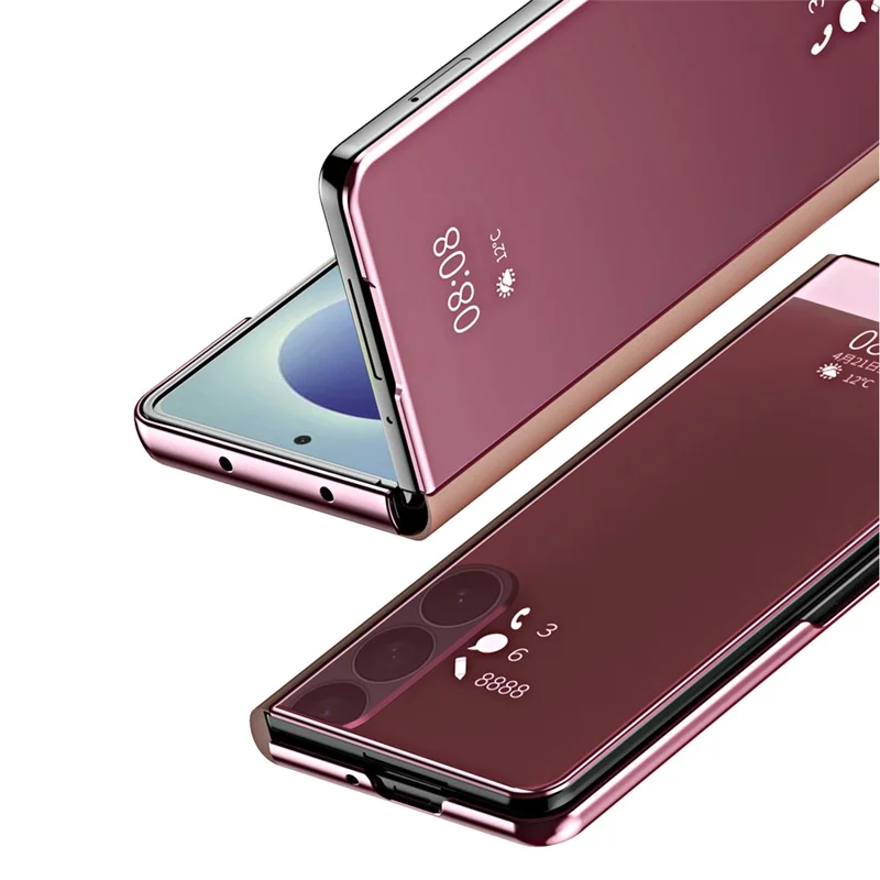 For Samsung Galaxy Z Fold8 Case Electroplating View Window Stand Leather Phone Cover - Pink