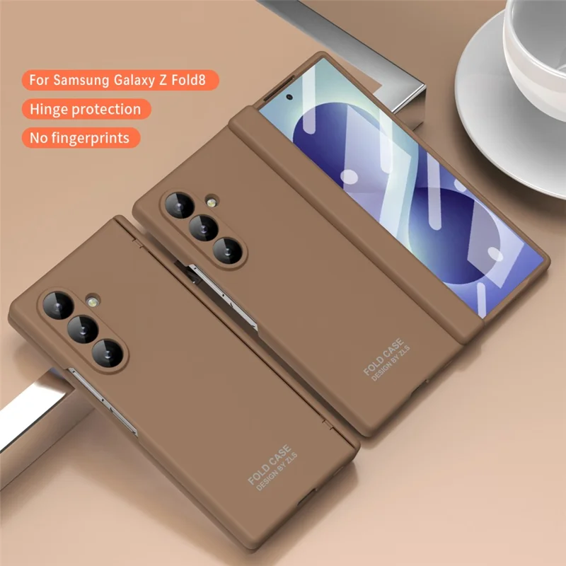 For Samsung Galaxy Z Fold8 Ultra Case Folding PC Phone Cover with Stylus / Tempered Glass Film - Brown