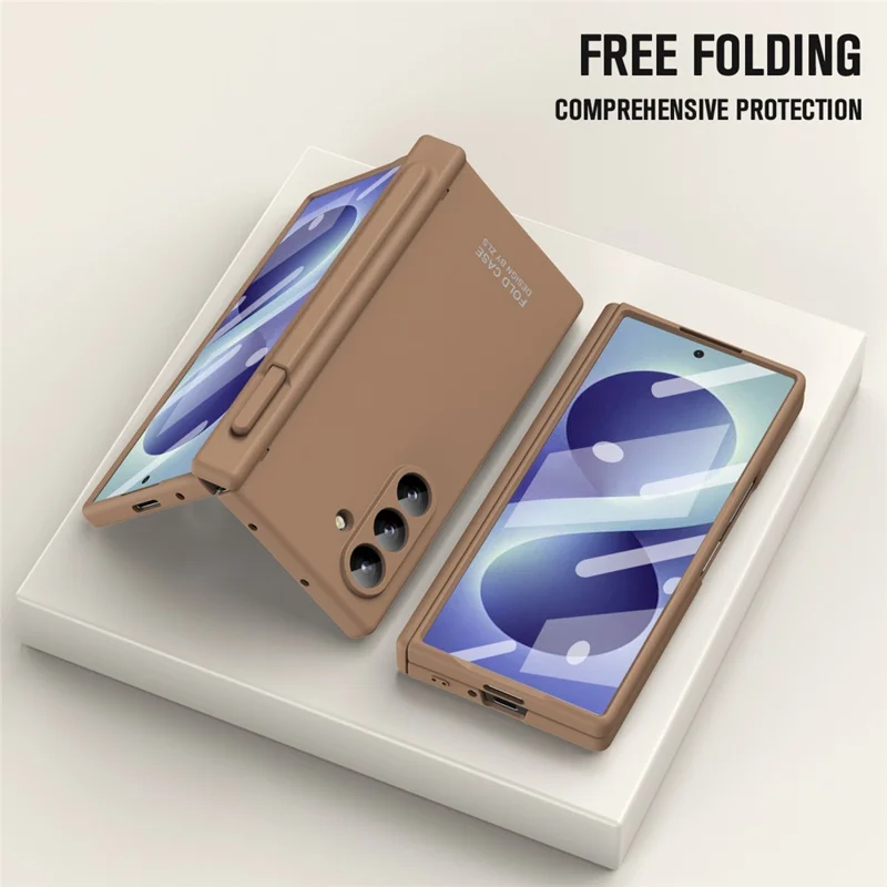 For Samsung Galaxy Z Fold8 Ultra Case Folding PC Phone Cover with Stylus / Tempered Glass Film - Brown