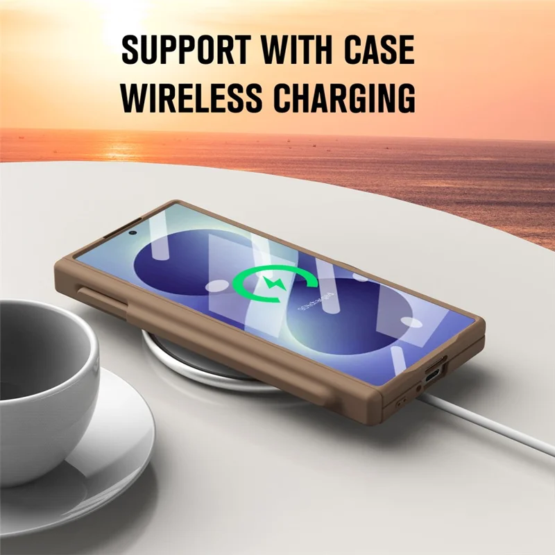 For Samsung Galaxy Z Fold8 Ultra Case Folding PC Phone Cover with Stylus / Tempered Glass Film - Brown