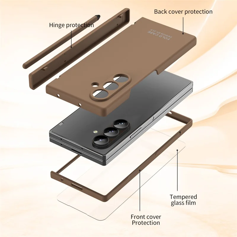 For Samsung Galaxy Z Fold8 Ultra Case Folding PC Phone Cover with Stylus / Tempered Glass Film - Brown