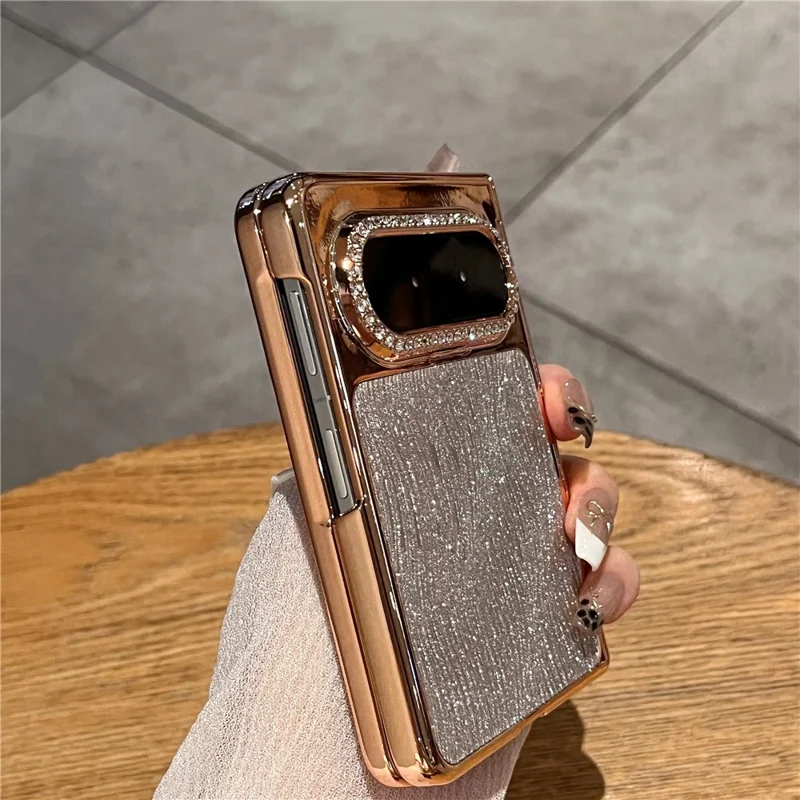 For Huawei Pura X Max Case Wave Glitter Shockproof PC Phone Protective Cover with Screen Protector - Gold