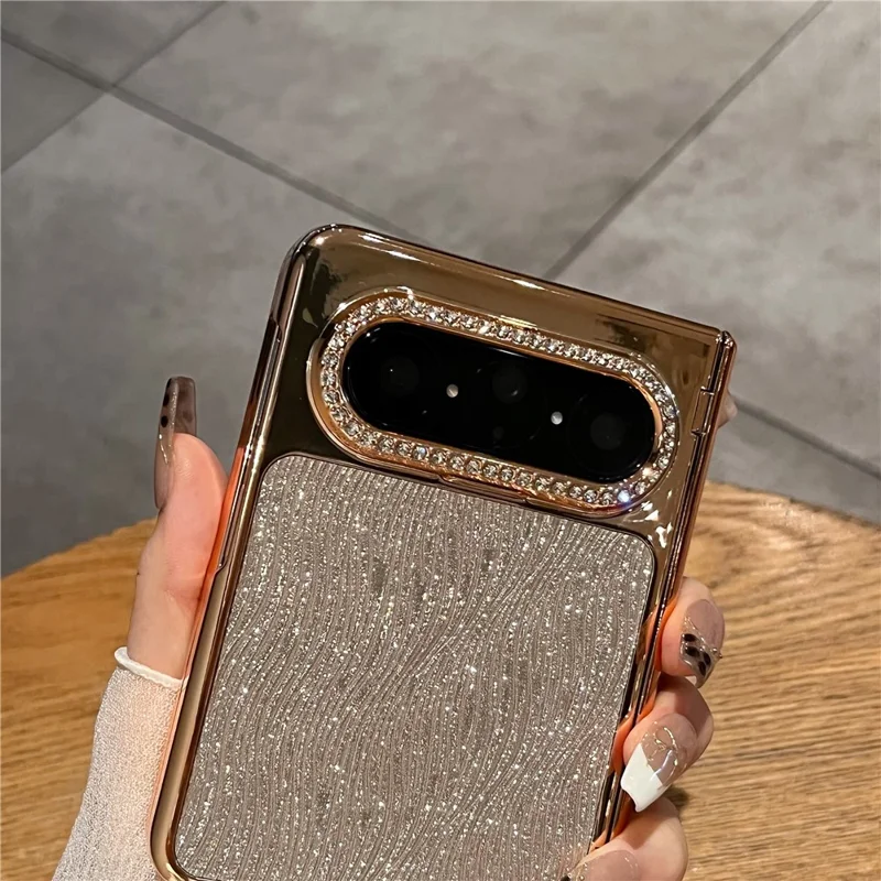 For Huawei Pura X Max Case Wave Glitter Shockproof PC Phone Protective Cover with Screen Protector - Gold