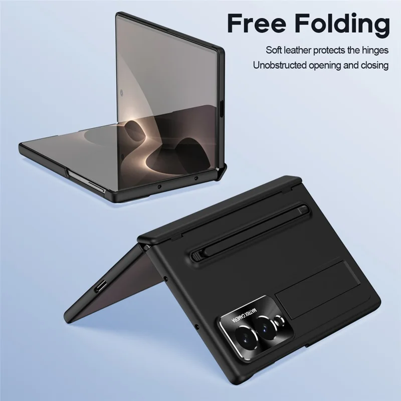 For Samsung Galaxy Z Fold 8 Wide Case PC Cell Phone Cover with Kickstand and Stylus Pen - Black
