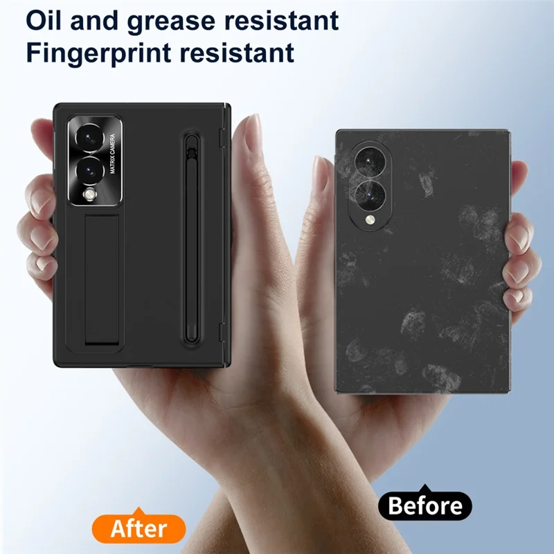 For Samsung Galaxy Z Fold 8 Wide Case PC Cell Phone Cover with Kickstand and Stylus Pen - Black