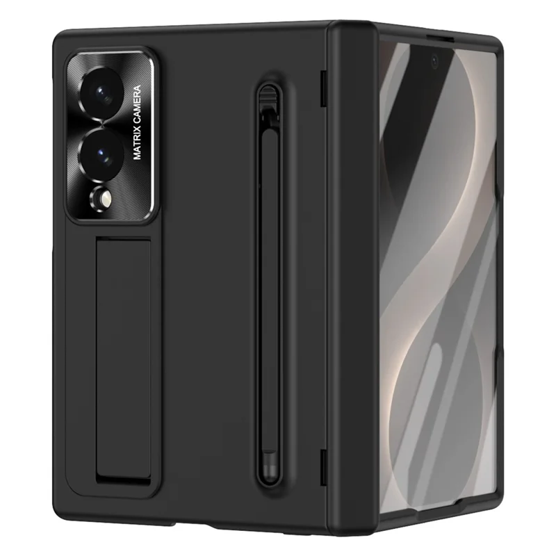 For Samsung Galaxy Z Fold 8 Wide Case PC Cell Phone Cover with Kickstand and Stylus Pen - Black