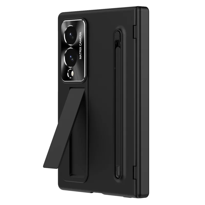 For Samsung Galaxy Z Fold 8 Wide Case PC Cell Phone Cover with Kickstand and Stylus Pen - Black