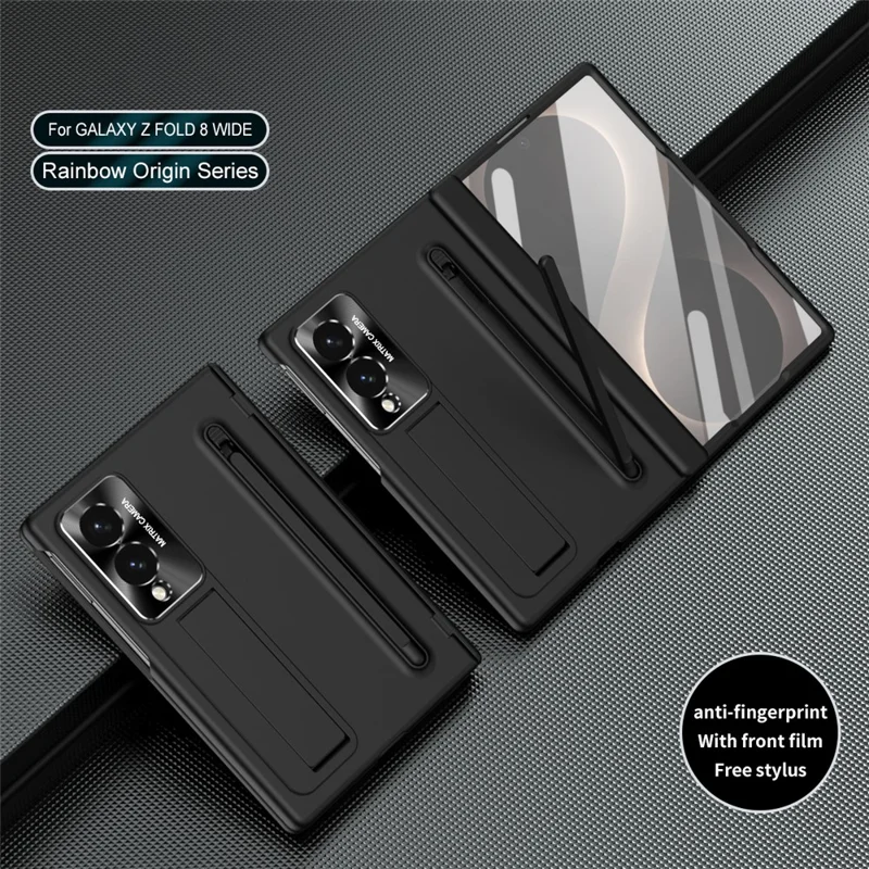 For Samsung Galaxy Z Fold 8 Wide Case PC Cell Phone Cover with Kickstand and Stylus Pen - Black
