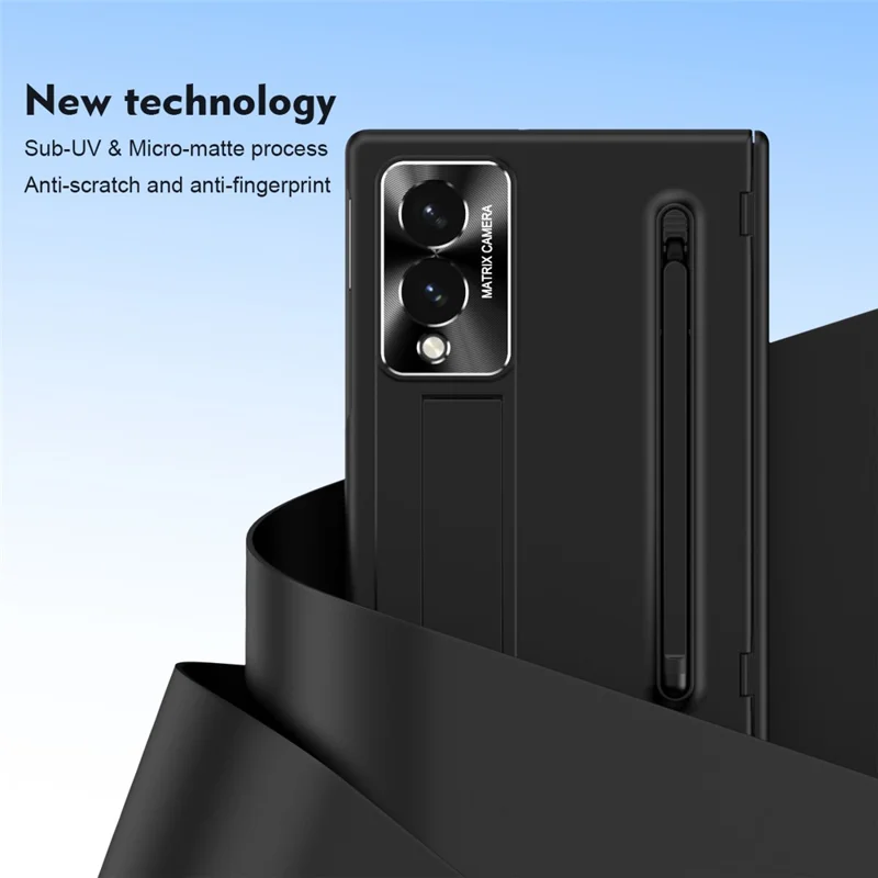 For Samsung Galaxy Z Fold 8 Wide Case PC Cell Phone Cover with Kickstand and Stylus Pen - Black