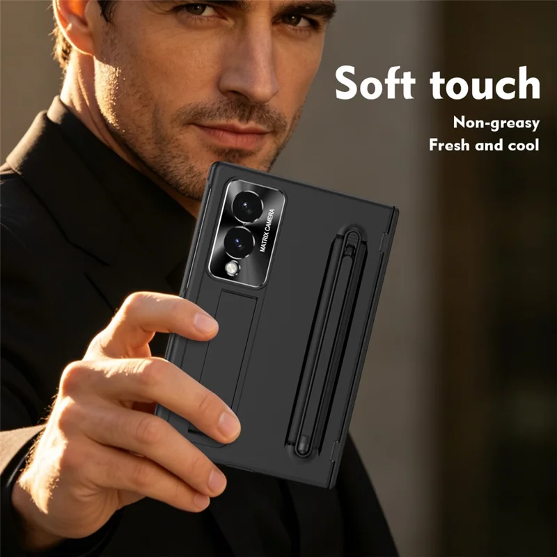 For Samsung Galaxy Z Fold 8 Wide Case PC Cell Phone Cover with Kickstand and Stylus Pen - Black