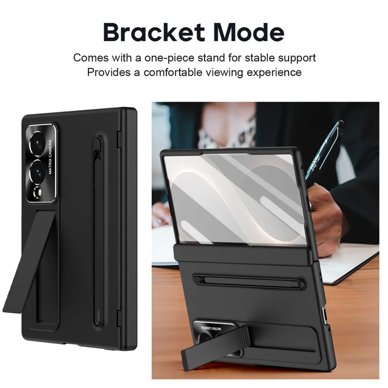 For Samsung Galaxy Z Fold 8 Wide Case PC Cell Phone Cover with Kickstand and Stylus Pen - Black