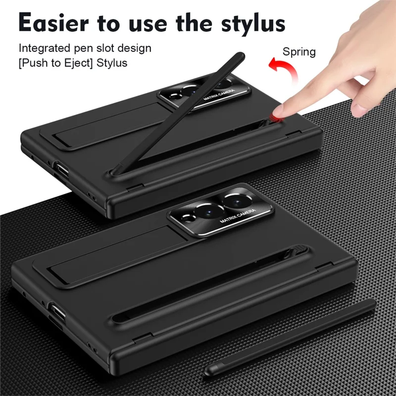 For Samsung Galaxy Z Fold 8 Wide Case PC Cell Phone Cover with Kickstand and Stylus Pen - Black