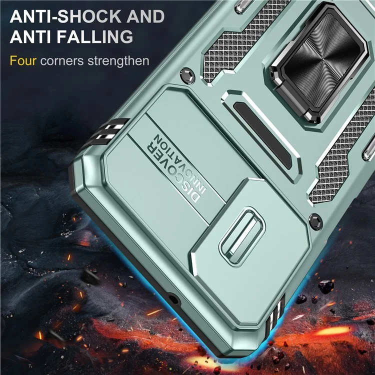 Série Armor pour Samsung Galaxy A13 4G / 5G Protecteur de caméra coulissante Étui de téléphone avec support Coque de protection en PC + TPU - Vert