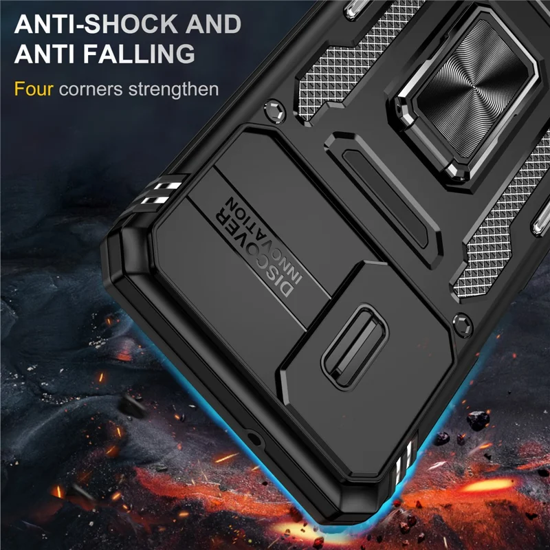 Armor Series for Samsung Galaxy A13 4G / 5G Slide Camera Protector Kickstand Phone Case PC + TPU Protective Cover - Black