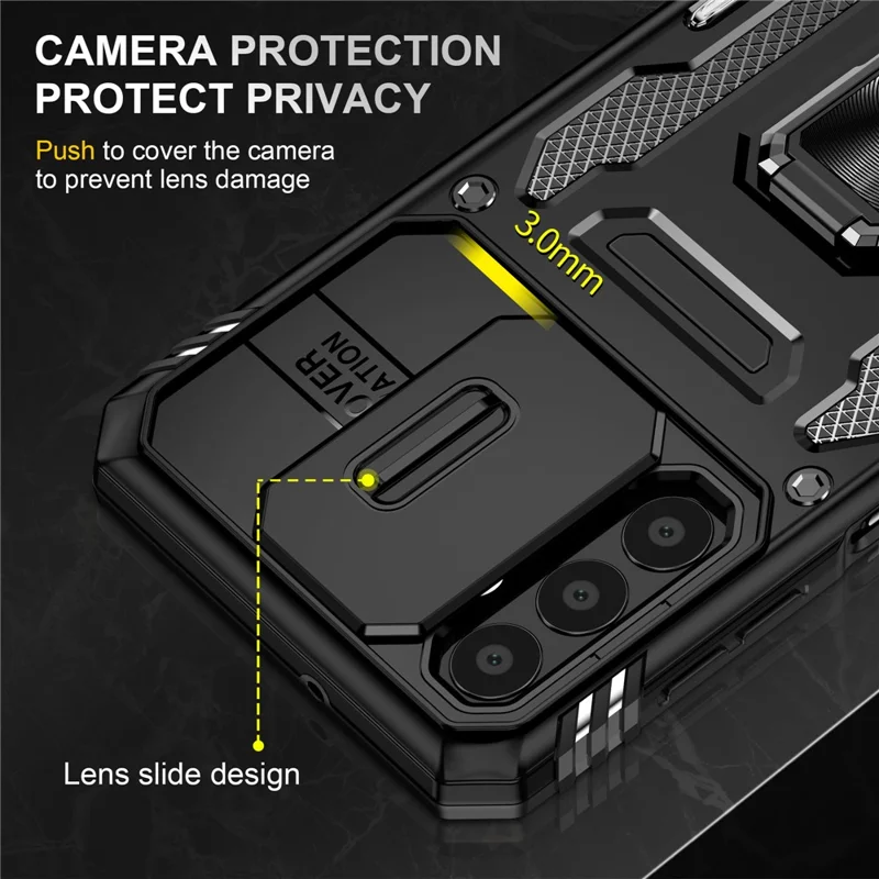 Armor Series for Samsung Galaxy A13 4G / 5G Slide Camera Protector Kickstand Phone Case PC + TPU Protective Cover - Black